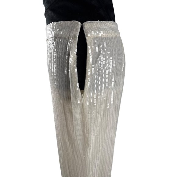 HOUSE OF HARLOW 1960 Women's Cream Sequin Wide Leg High Waist Palazzo Pants Sz 6 - Picture 5 of 13